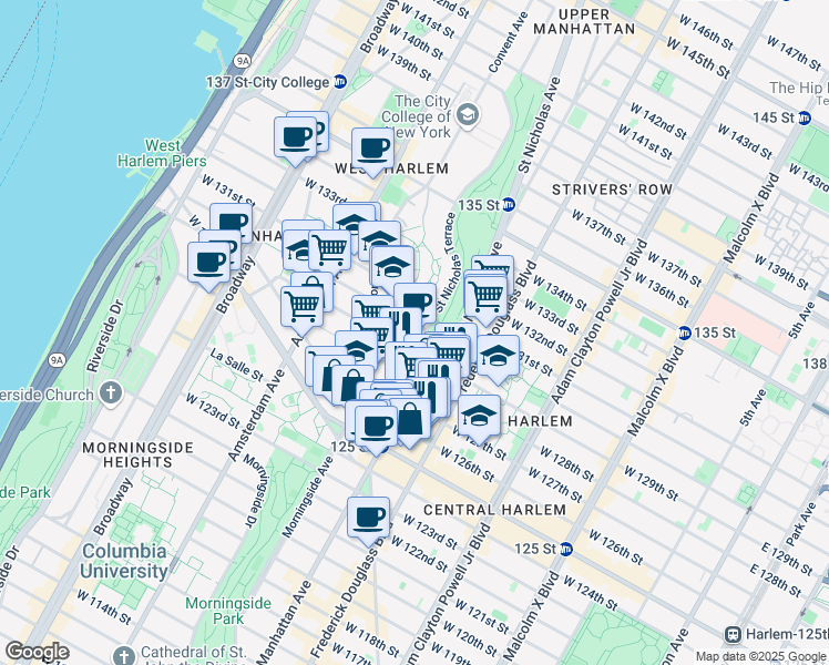 map of restaurants, bars, coffee shops, grocery stores, and more near 49 Saint Nicholas Terrace in New York
