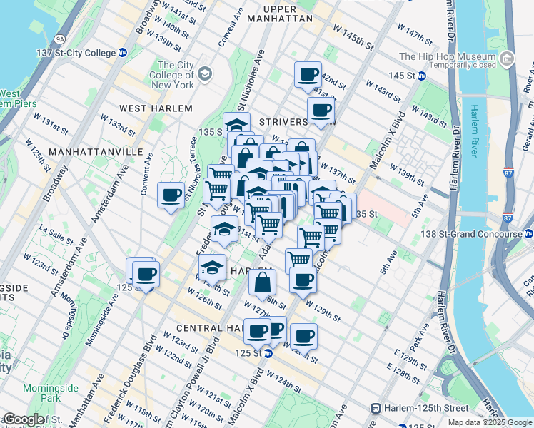map of restaurants, bars, coffee shops, grocery stores, and more near in New York