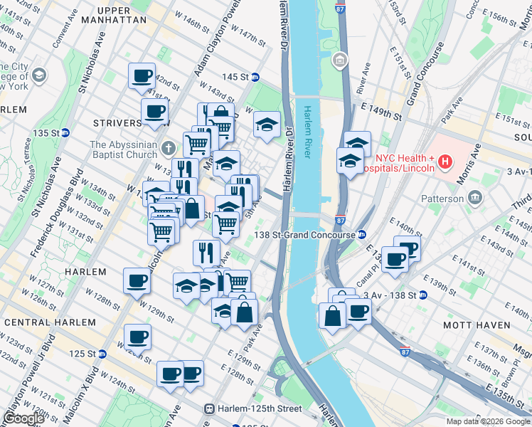 map of restaurants, bars, coffee shops, grocery stores, and more near in New York