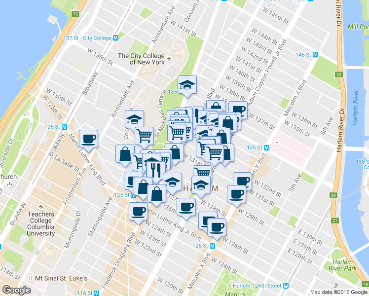 map of restaurants, bars, coffee shops, grocery stores, and more near in New York