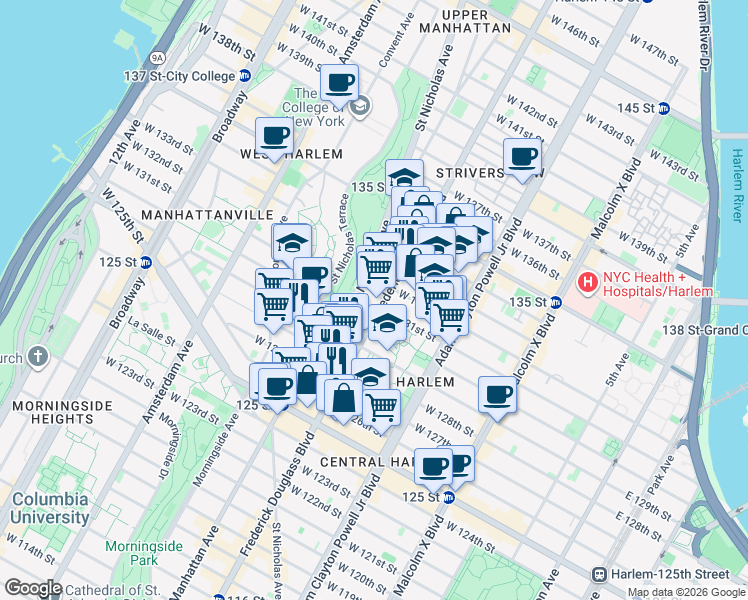 map of restaurants, bars, coffee shops, grocery stores, and more near in New York