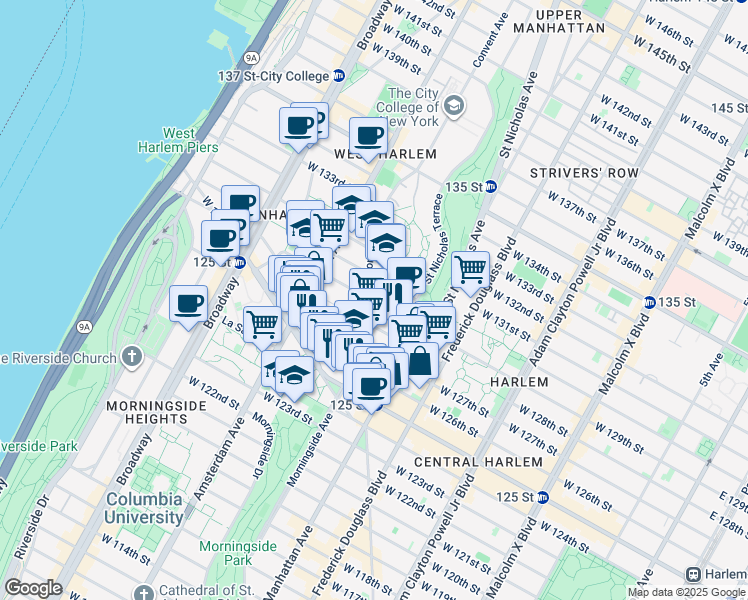 map of restaurants, bars, coffee shops, grocery stores, and more near in New York