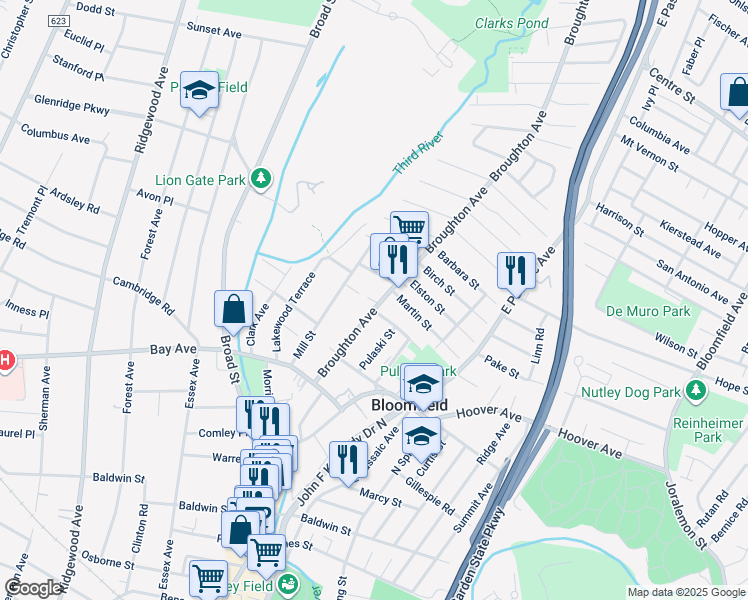 map of restaurants, bars, coffee shops, grocery stores, and more near 68 Broughton Avenue in Bloomfield