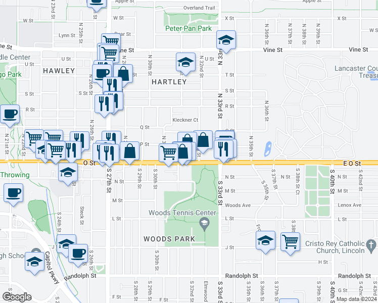 map of restaurants, bars, coffee shops, grocery stores, and more near 3140 U.S. 34 in Lincoln