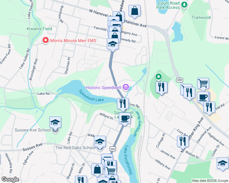 map of restaurants, bars, coffee shops, grocery stores, and more near 330 Speedwell Avenue in Morristown