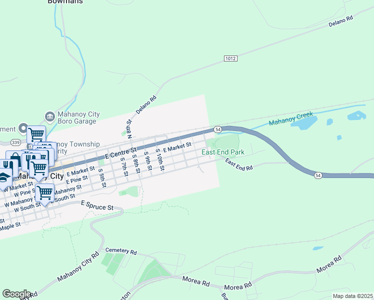 map of restaurants, bars, coffee shops, grocery stores, and more near 1239 East Pine Street in Mahanoy City