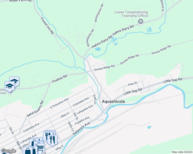 map of restaurants, bars, coffee shops, grocery stores, and more near 3875 Forest Inn Road in Palmerton
