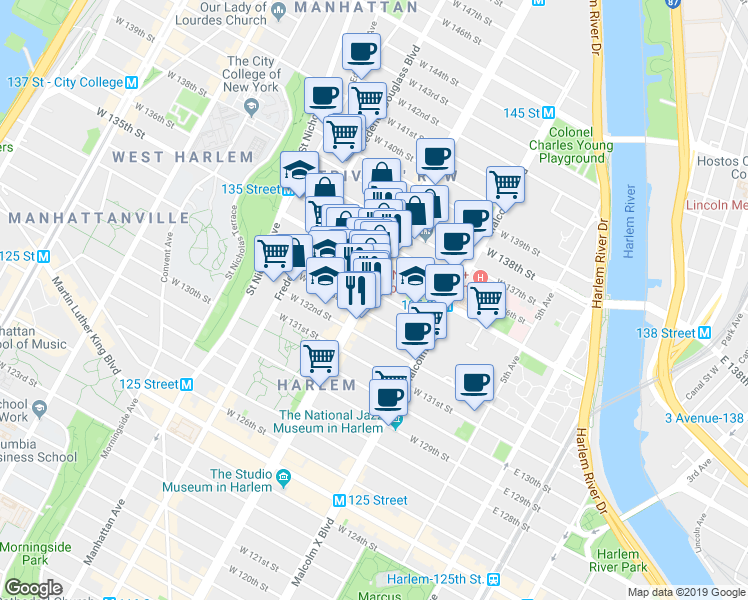 map of restaurants, bars, coffee shops, grocery stores, and more near in New York