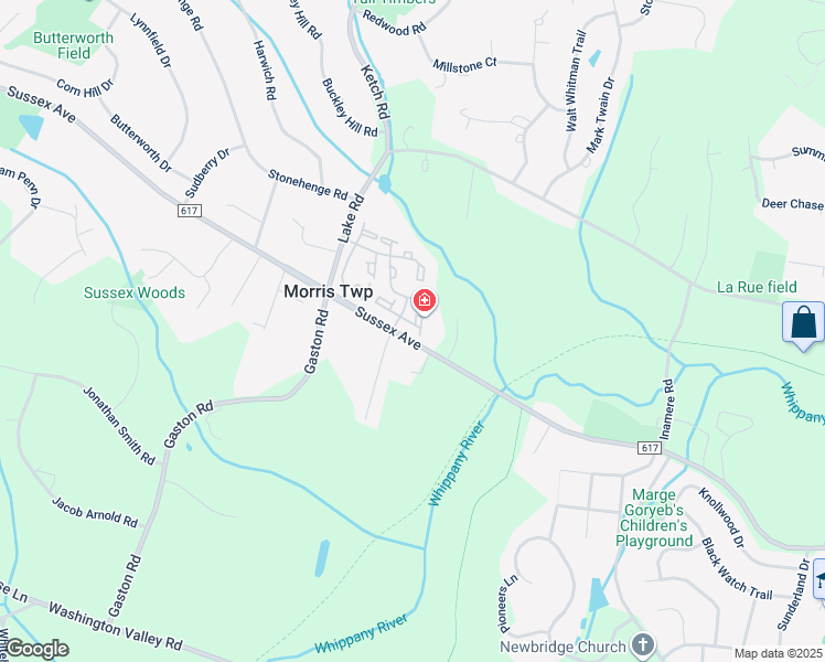 map of restaurants, bars, coffee shops, grocery stores, and more near 25 Witherspoon Court in Morristown