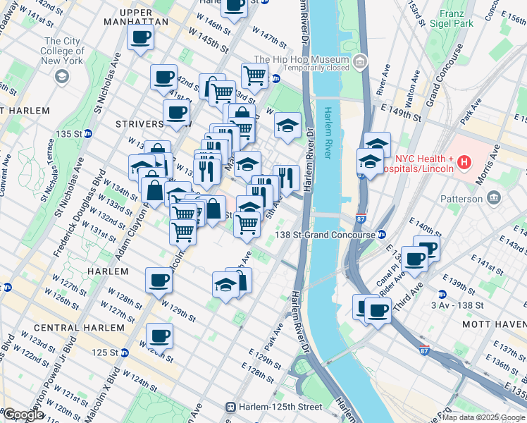 map of restaurants, bars, coffee shops, grocery stores, and more near 2252 5th Avenue in New York