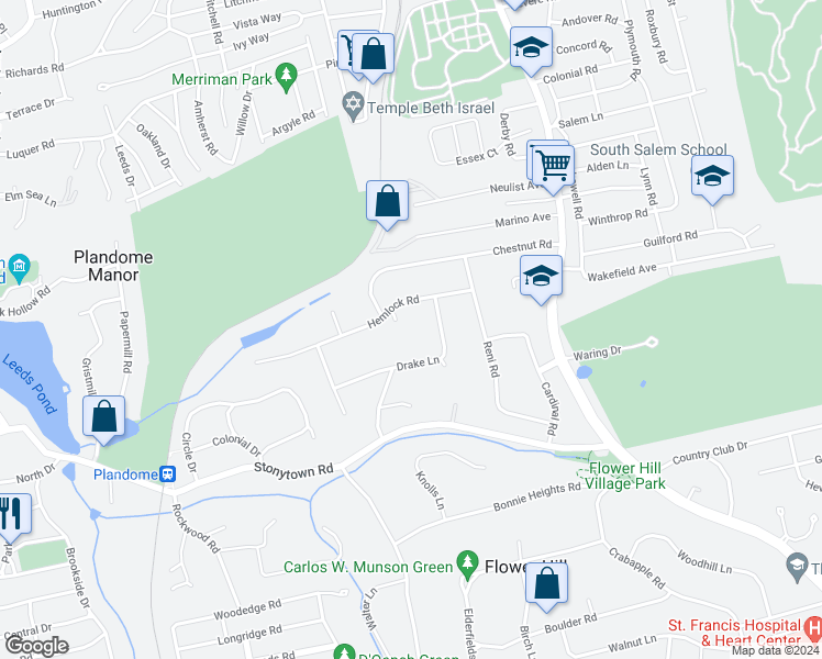 map of restaurants, bars, coffee shops, grocery stores, and more near 1 Nancy Court in Manhasset