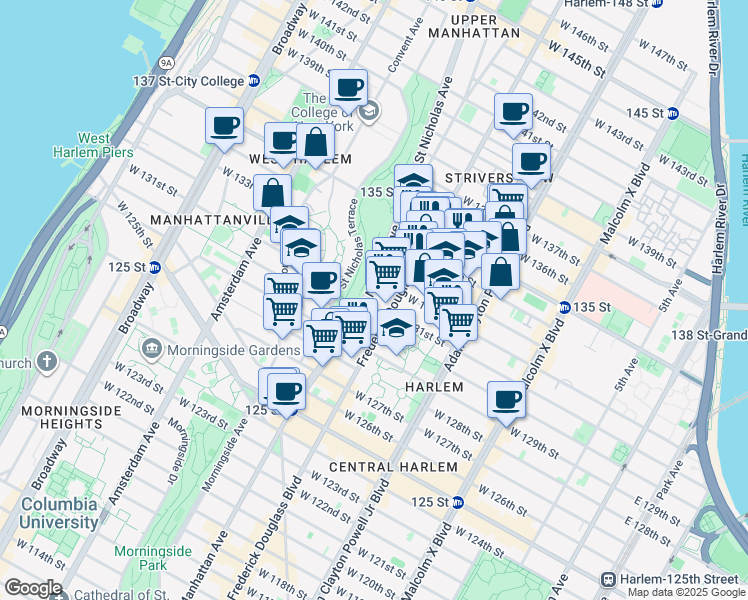 map of restaurants, bars, coffee shops, grocery stores, and more near 446 Saint Nicholas Avenue in New York