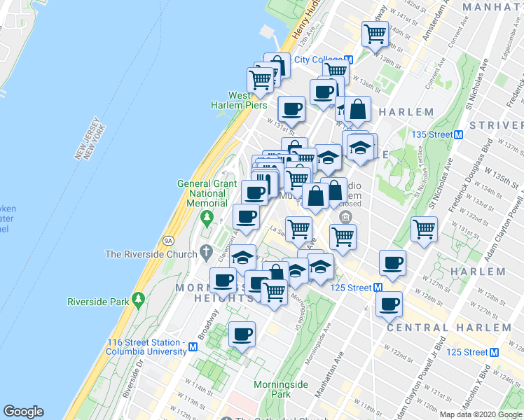map of restaurants, bars, coffee shops, grocery stores, and more near in New York