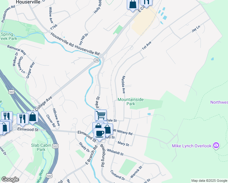 map of restaurants, bars, coffee shops, grocery stores, and more near 399 1st Avenue in State College