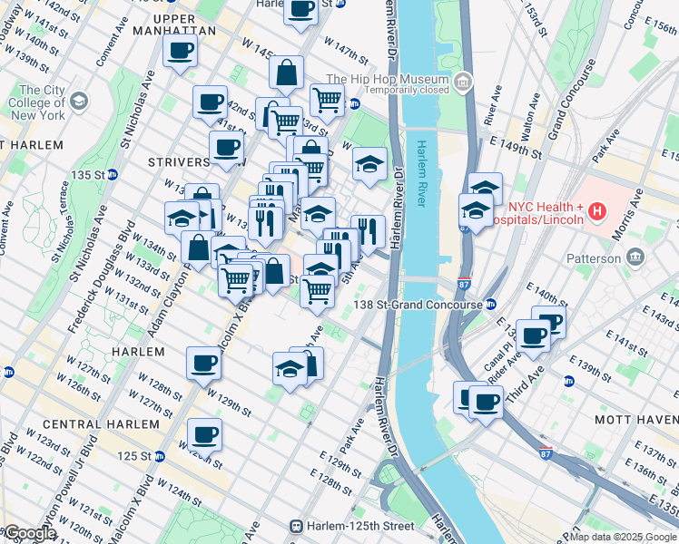 map of restaurants, bars, coffee shops, grocery stores, and more near in New York