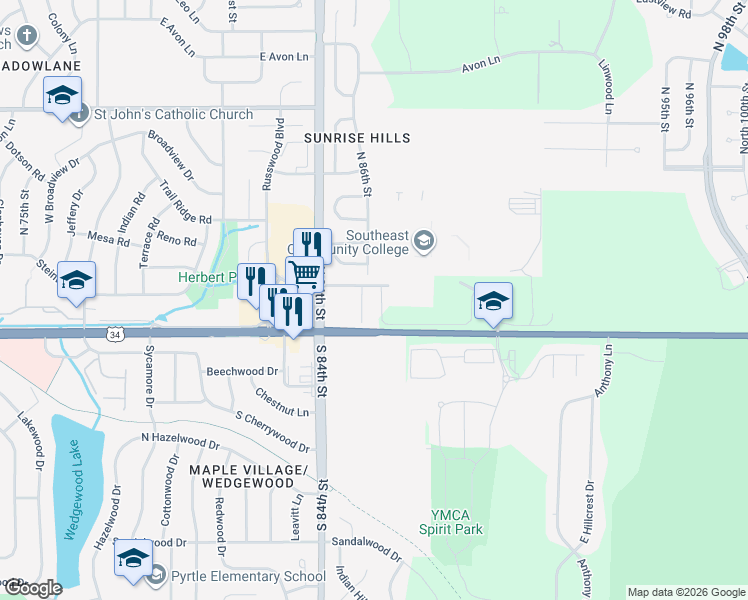 map of restaurants, bars, coffee shops, grocery stores, and more near in Lincoln