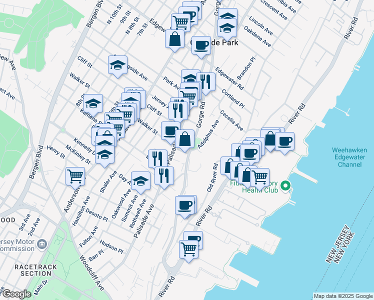 map of restaurants, bars, coffee shops, grocery stores, and more near 185 Cottage Place in Cliffside Park