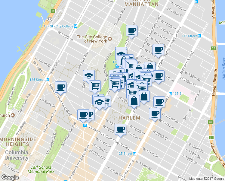 map of restaurants, bars, coffee shops, grocery stores, and more near 446 Saint Nicholas Avenue in New York