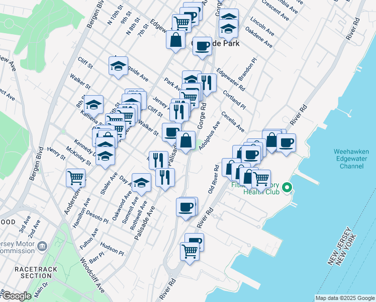 map of restaurants, bars, coffee shops, grocery stores, and more near 185 Cottage Place in Cliffside Park