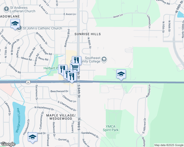 map of restaurants, bars, coffee shops, grocery stores, and more near in Lincoln