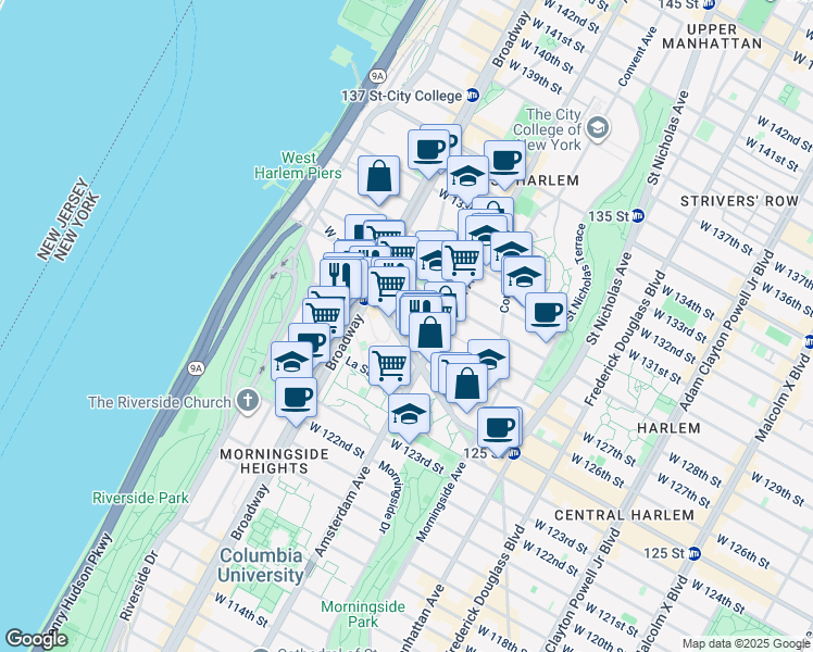 map of restaurants, bars, coffee shops, grocery stores, and more near in New York