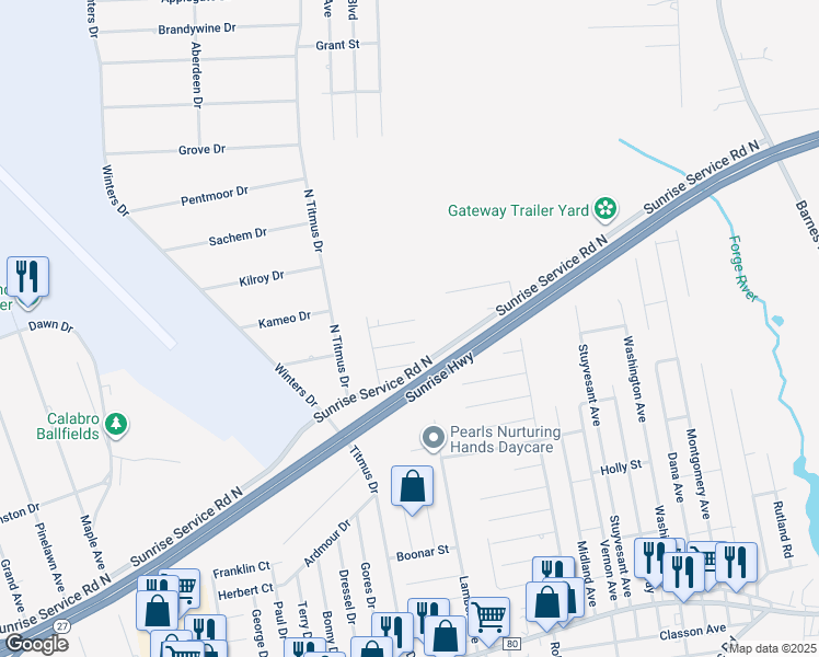 map of restaurants, bars, coffee shops, grocery stores, and more near 5 Crescent Street in Mastic