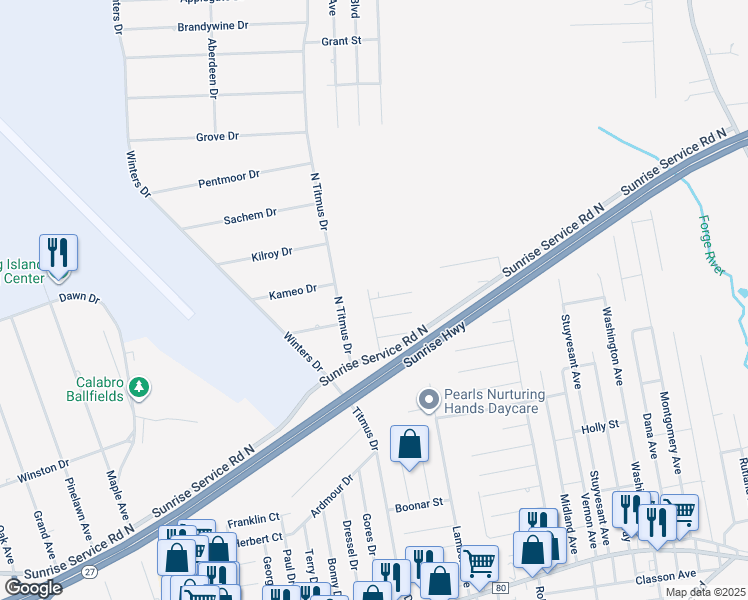 map of restaurants, bars, coffee shops, grocery stores, and more near 116 Seaford Avenue in Mastic