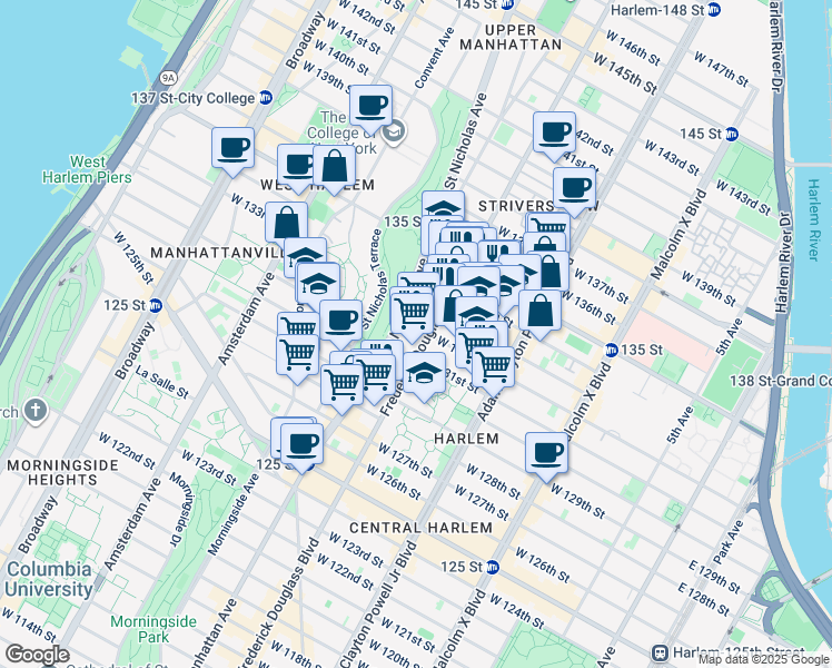 map of restaurants, bars, coffee shops, grocery stores, and more near 446 Saint Nicholas Avenue in New York