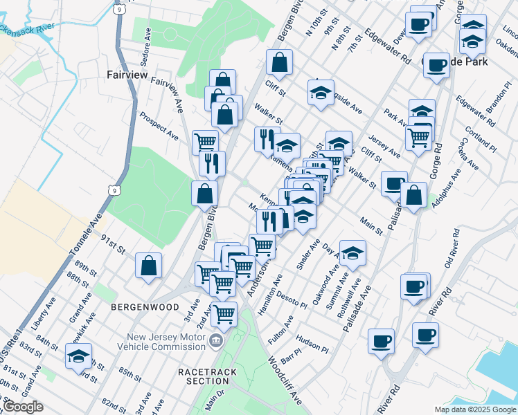 map of restaurants, bars, coffee shops, grocery stores, and more near 402 Kennedy Drive in Fairview