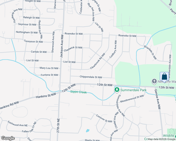 map of restaurants, bars, coffee shops, grocery stores, and more near 1621 Clearbrook Road Northwest in Massillon
