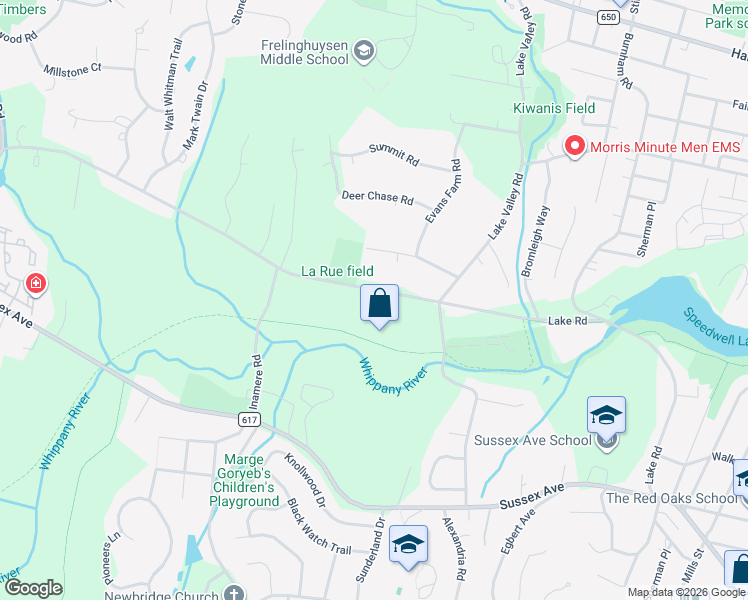 map of restaurants, bars, coffee shops, grocery stores, and more near 142 Lake Road in Morristown