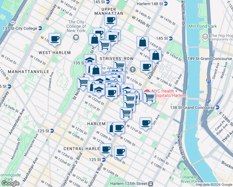 map of restaurants, bars, coffee shops, grocery stores, and more near in New York