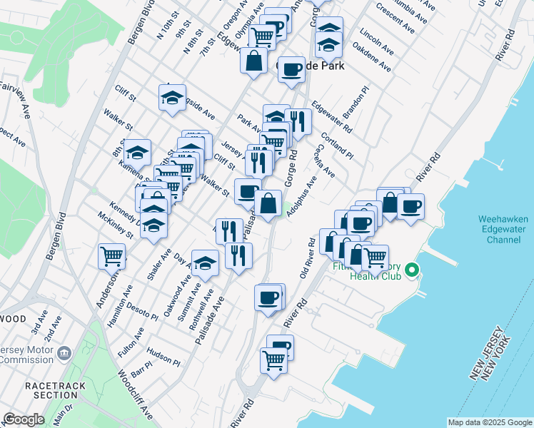 map of restaurants, bars, coffee shops, grocery stores, and more near 185 Cottage Place in Cliffside Park