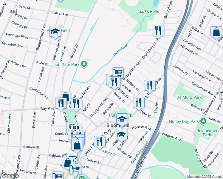 map of restaurants, bars, coffee shops, grocery stores, and more near 128 Broughton Avenue in Bloomfield