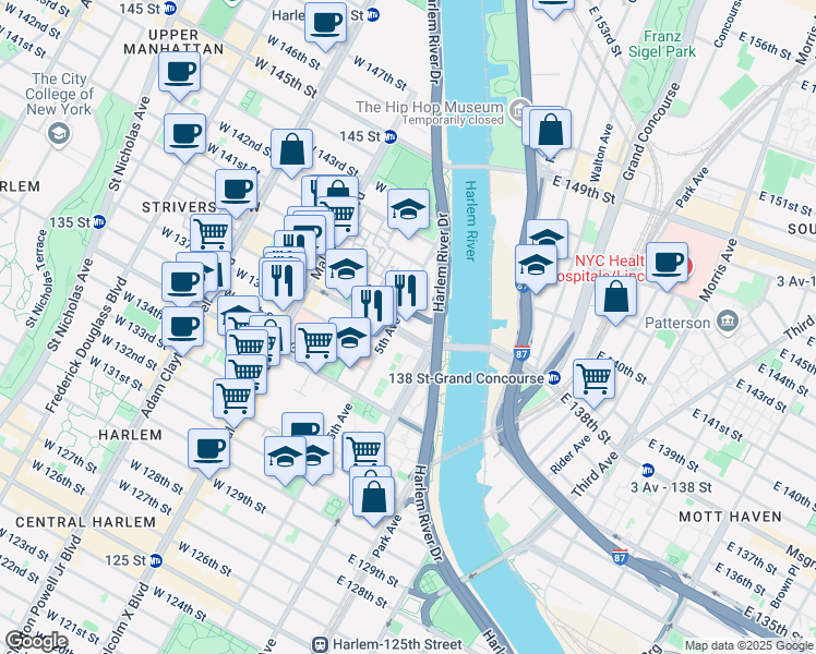map of restaurants, bars, coffee shops, grocery stores, and more near 2289 5th Avenue in New York