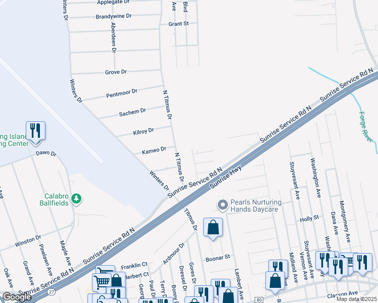 map of restaurants, bars, coffee shops, grocery stores, and more near 116 Seaford Avenue in Mastic