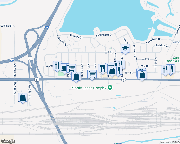 map of restaurants, bars, coffee shops, grocery stores, and more near 200 Northwest 17th Street in Lincoln
