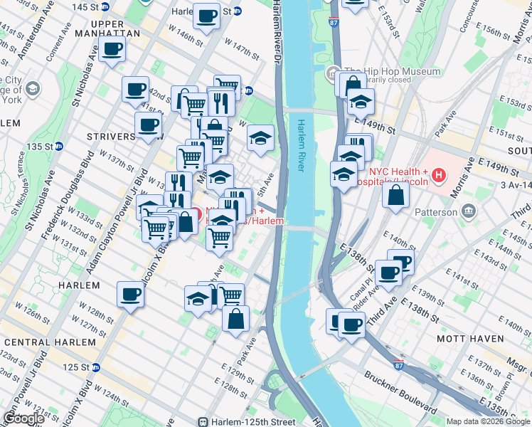 map of restaurants, bars, coffee shops, grocery stores, and more near in New York