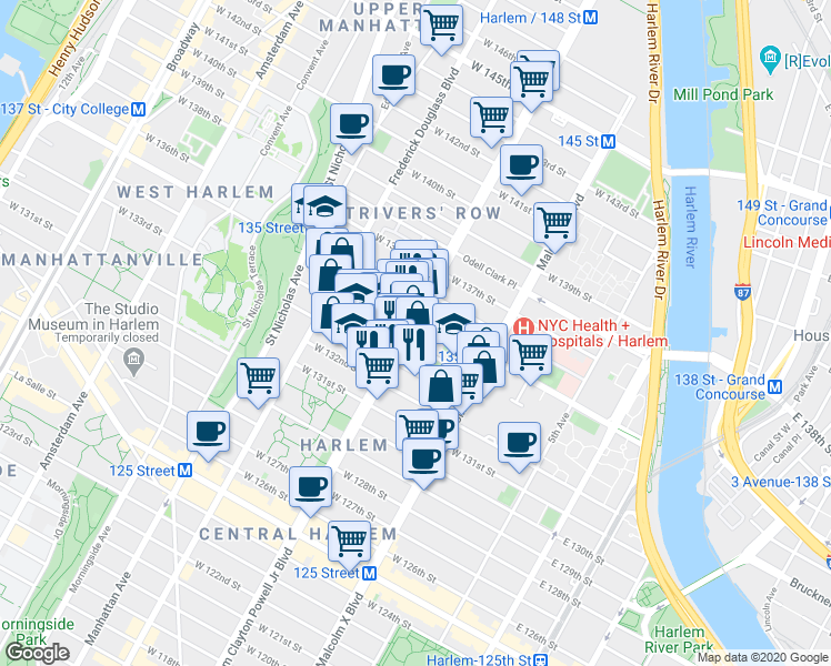 map of restaurants, bars, coffee shops, grocery stores, and more near in New York