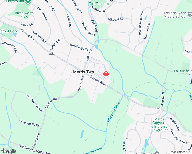 map of restaurants, bars, coffee shops, grocery stores, and more near 62 Wildflower Lane in Morristown