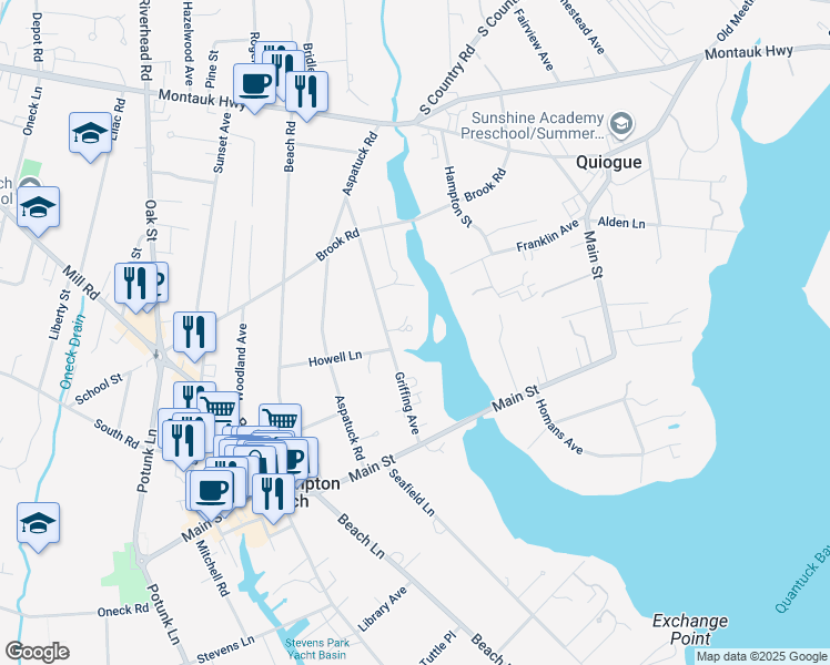 map of restaurants, bars, coffee shops, grocery stores, and more near 64 Griffing Avenue in Westhampton Beach