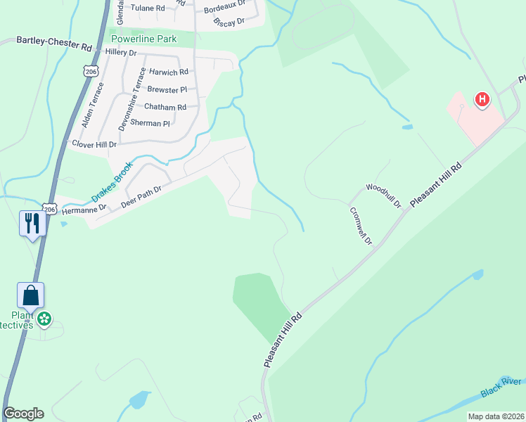 map of restaurants, bars, coffee shops, grocery stores, and more near 14 Delwood Road in Chester