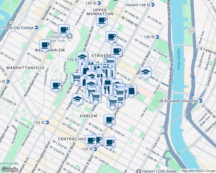 map of restaurants, bars, coffee shops, grocery stores, and more near in New York