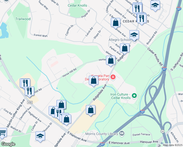 map of restaurants, bars, coffee shops, grocery stores, and more near 227 Vista Drive in Hanover