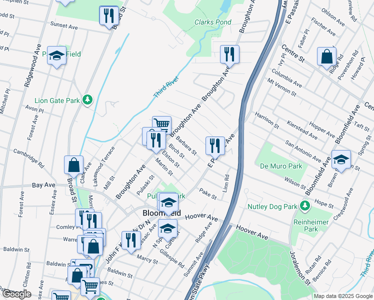 map of restaurants, bars, coffee shops, grocery stores, and more near 36 Barbara St in Bloomfield