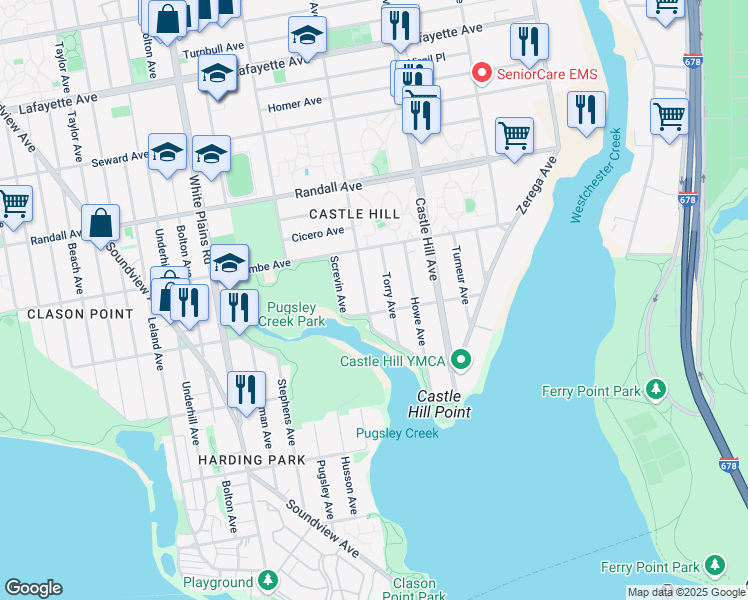 map of restaurants, bars, coffee shops, grocery stores, and more near 421 Torry Avenue in The Bronx