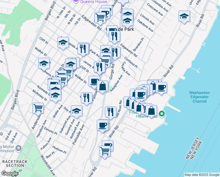 map of restaurants, bars, coffee shops, grocery stores, and more near 321 Adolphus Avenue in Cliffside Park