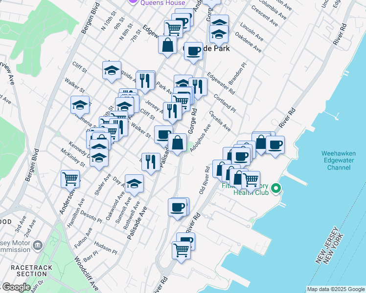 map of restaurants, bars, coffee shops, grocery stores, and more near 185 Cottage Place in Cliffside Park