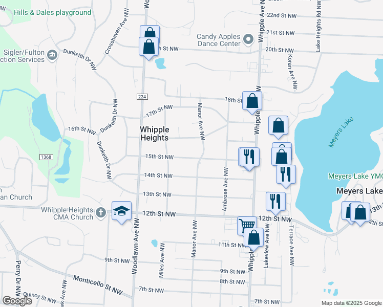 map of restaurants, bars, coffee shops, grocery stores, and more near 4619 15th Street Northwest in Canton