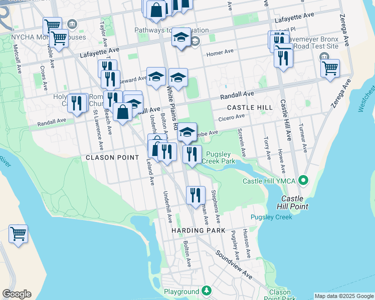 map of restaurants, bars, coffee shops, grocery stores, and more near 456 White Plains Road in The Bronx